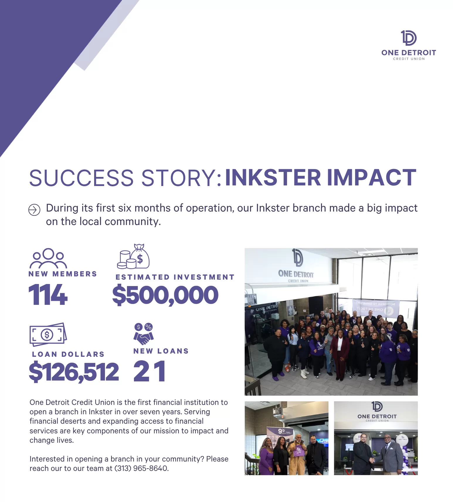 interior page from the 2026 Impact Report highlighting Inkster branch success story
